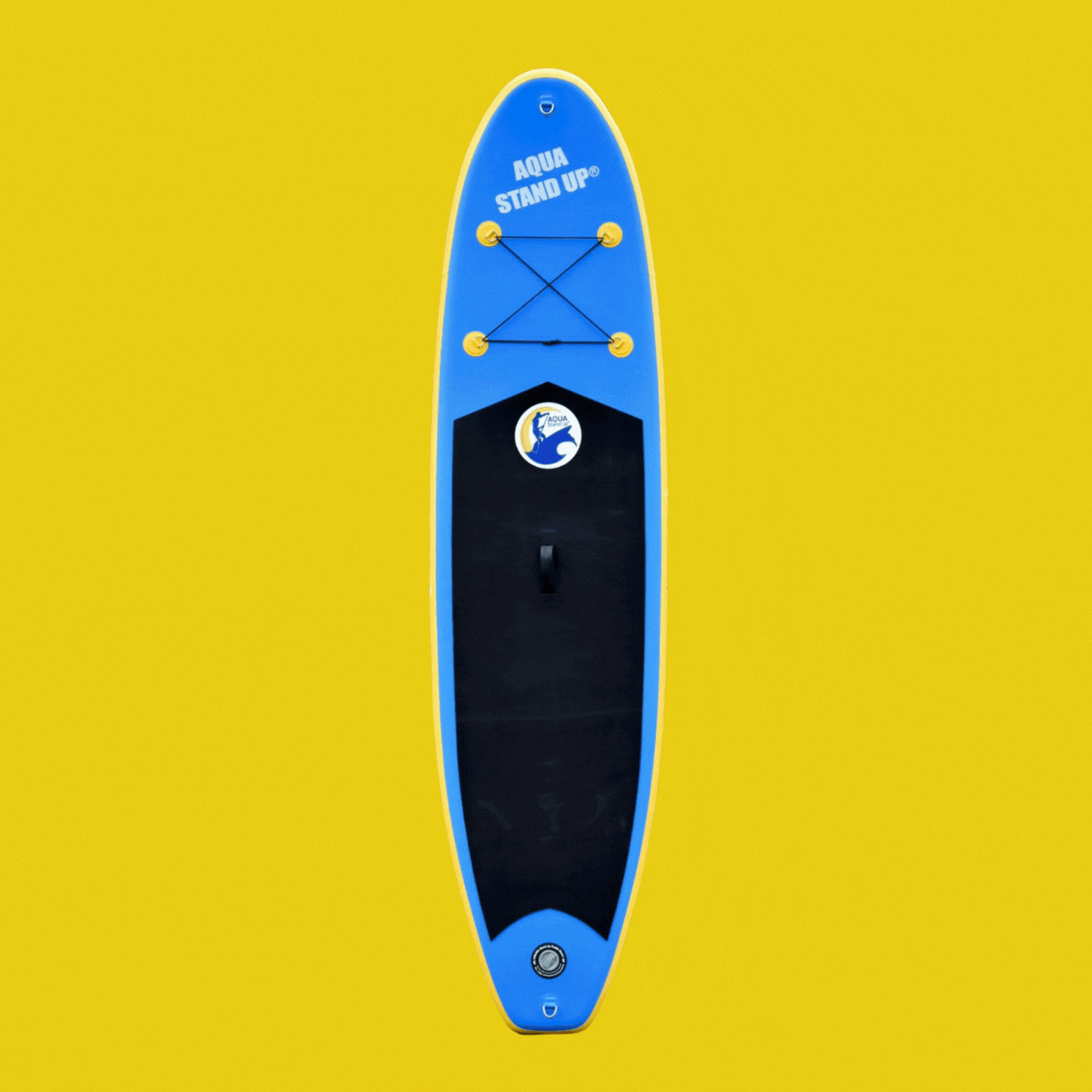 AQUA STAND UP® board with a yellow background turning around 