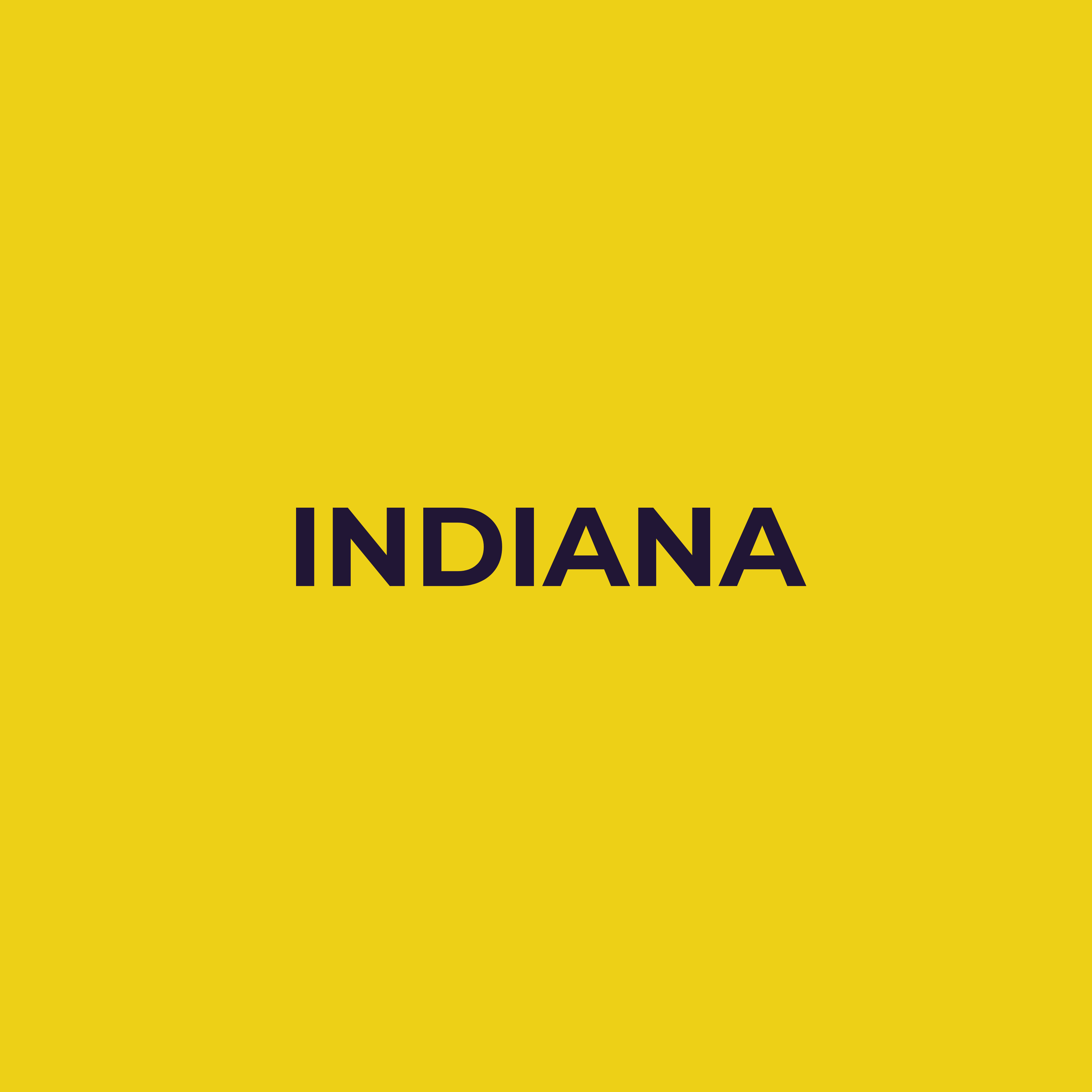 Yellow background with the word 'INDIANA' in black uppercase letters in the center.