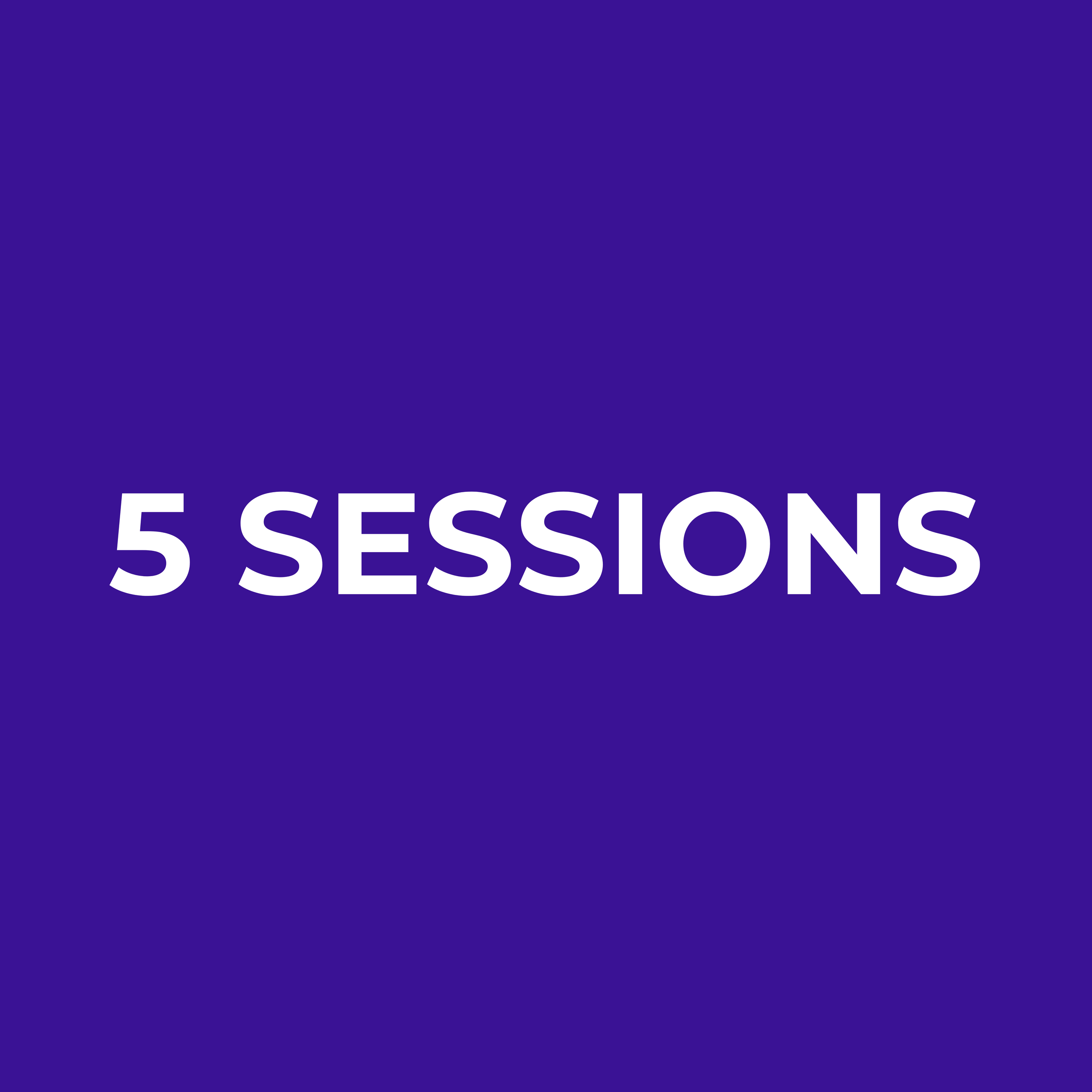 purple card with text 5 sessions in white