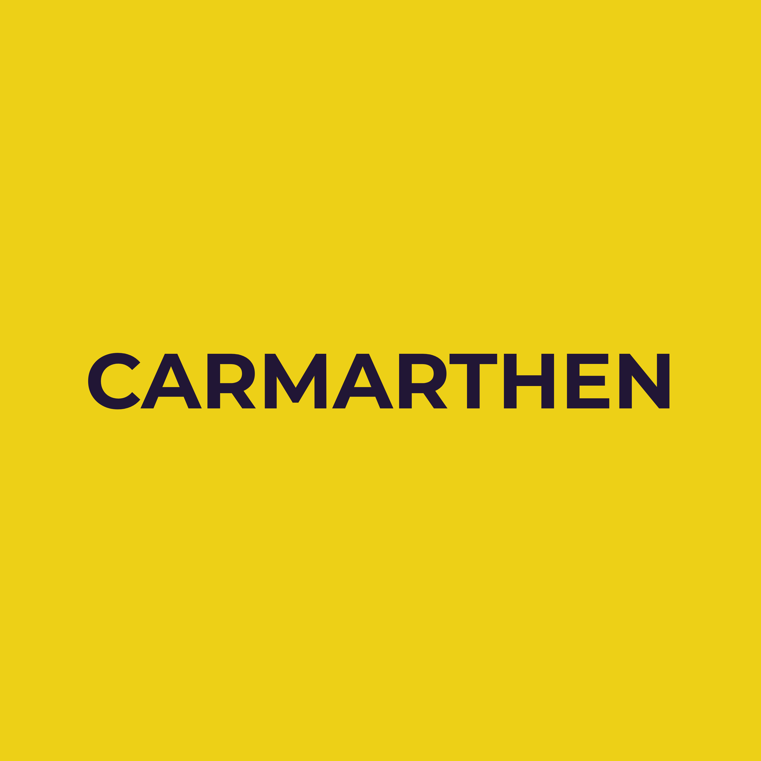 Yellow background with the text 'CARMARTHEN' in bold, black letters.