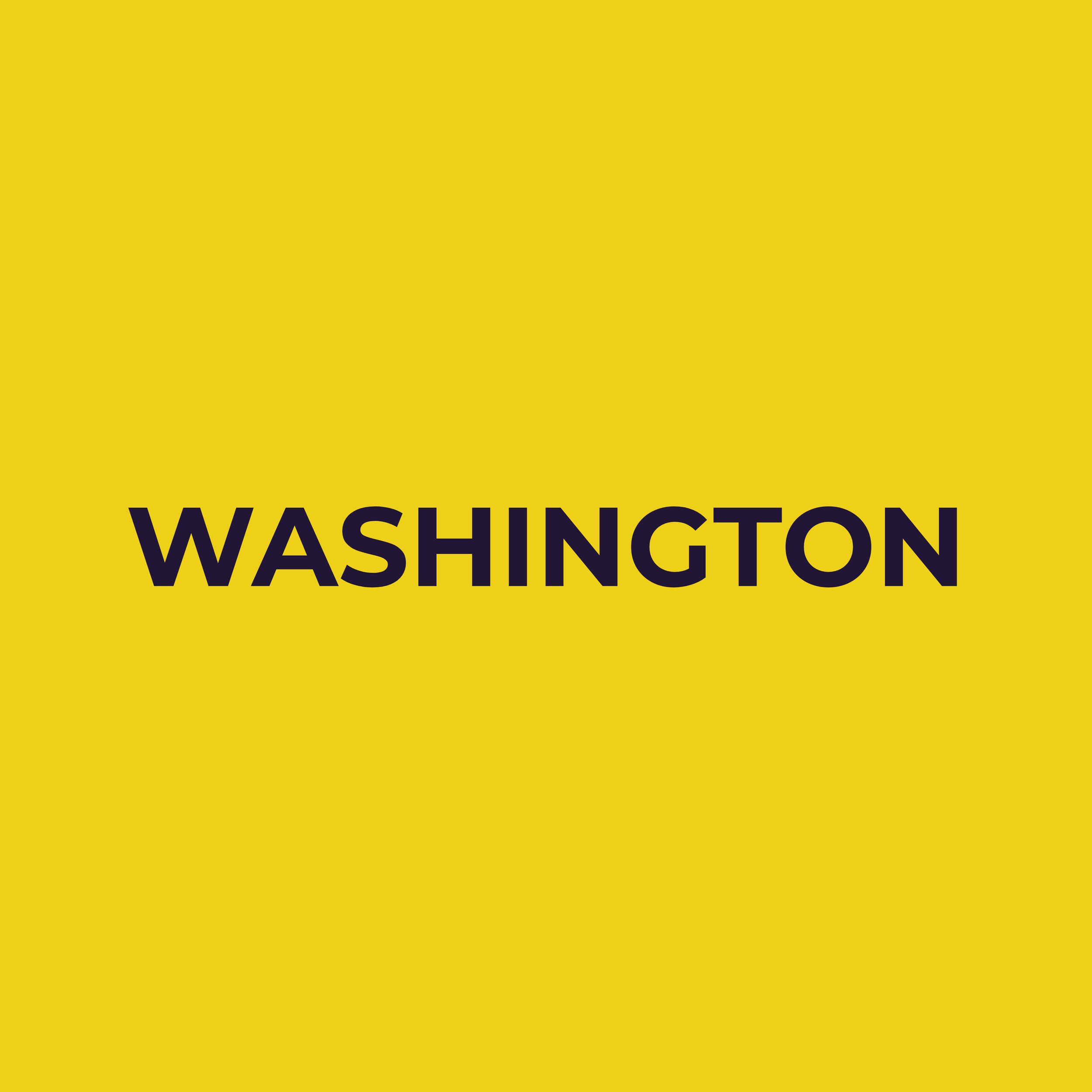 Yellow background with the word "WASHINGTON" in large black text in the center.