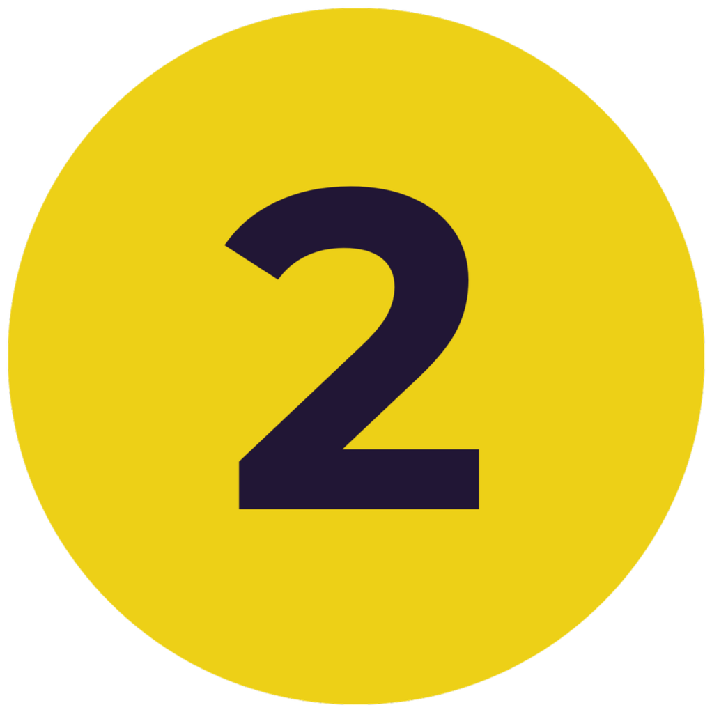Yellow circular sign with bold black number 2 in the center.