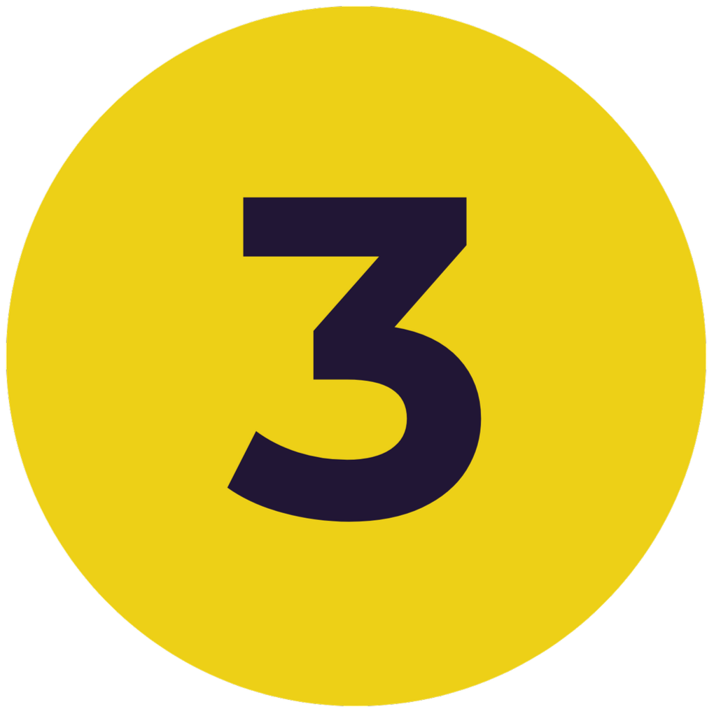 A yellow circle with the number three in bold black font in the center.