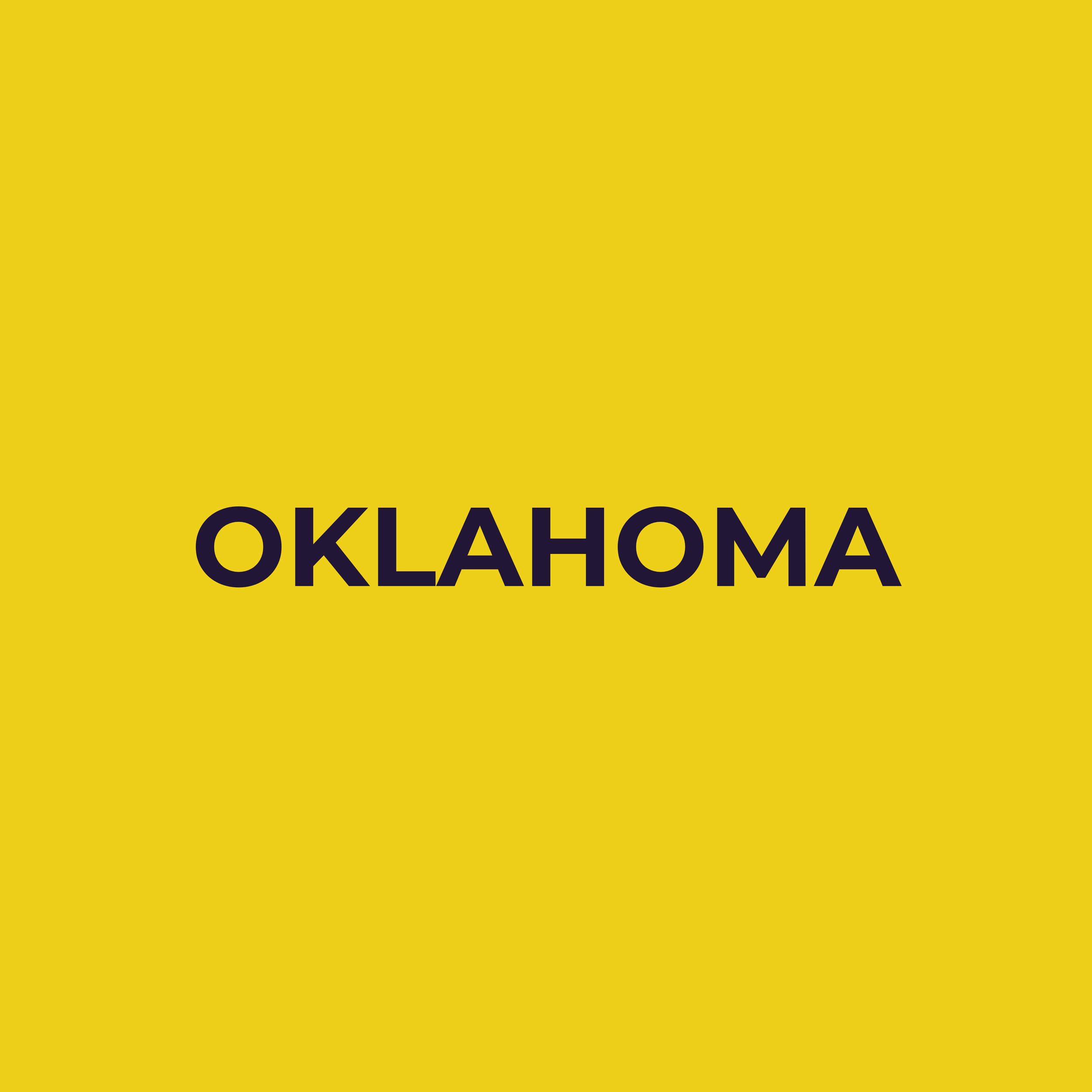 Yellow background with the word 'OKLAHOMA' in black center text.