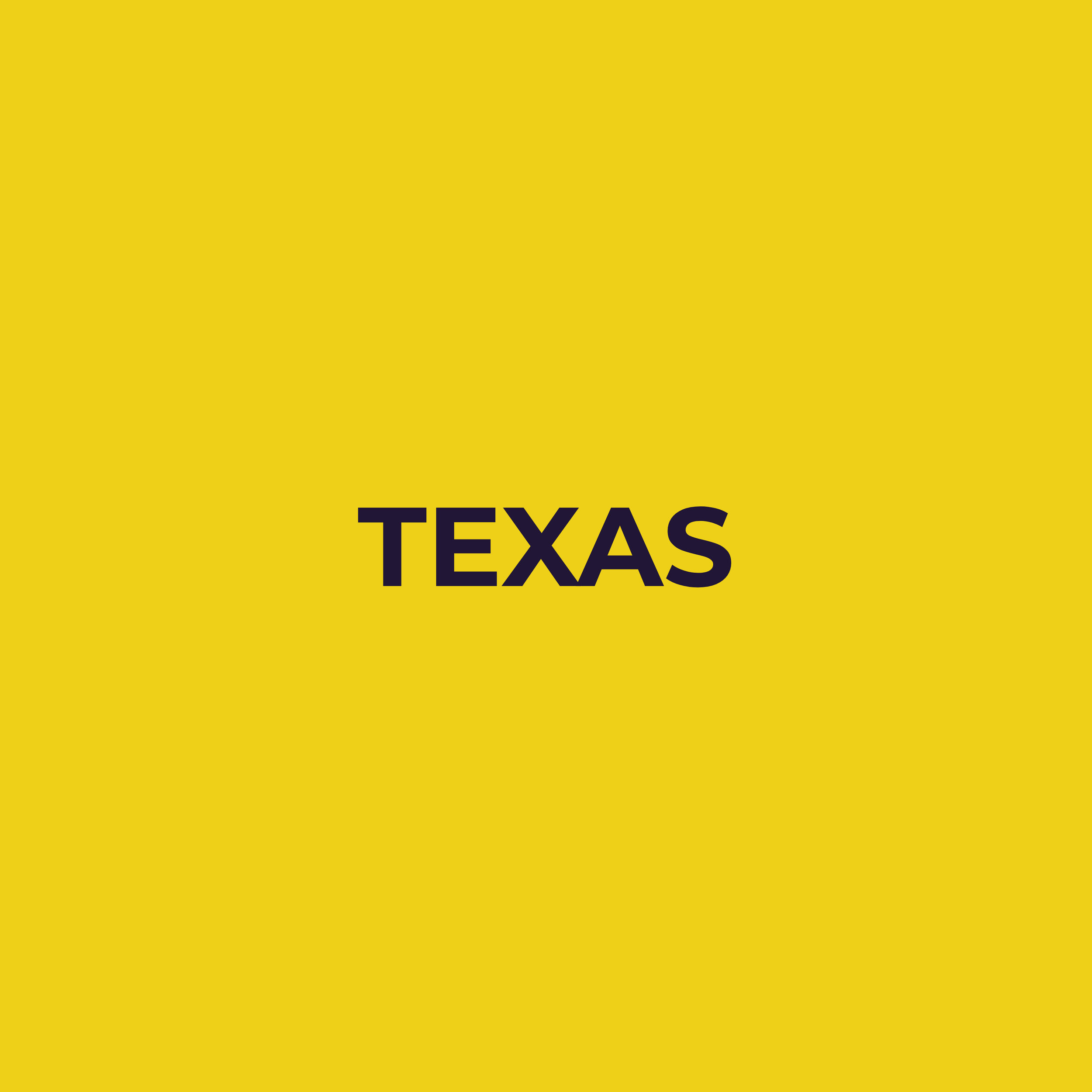 Yellow background with the word 'TEXAS' in black, bold letters.
