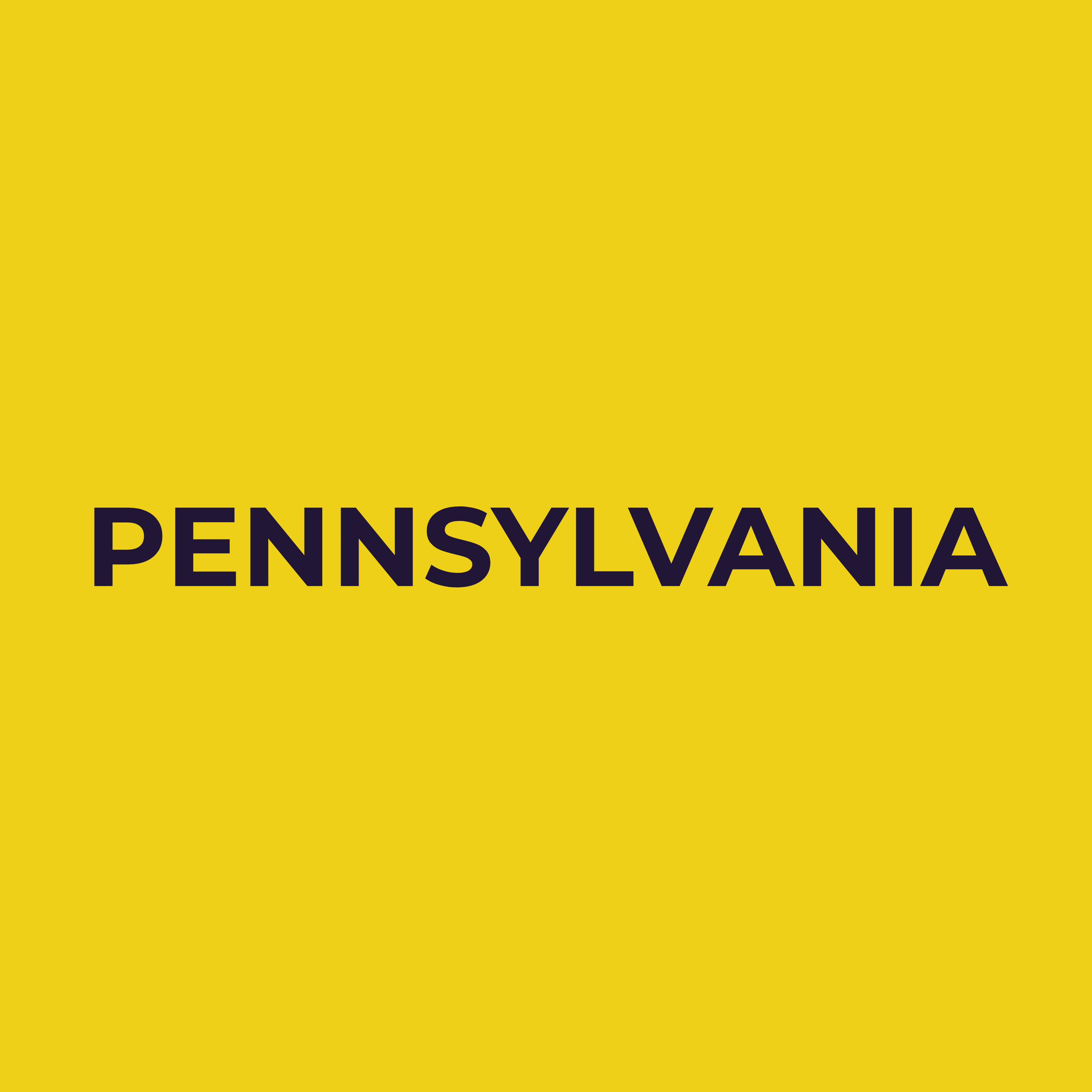 Yellow background with the text 'PENNSYLVANIA' written in bold dark letters in the center.