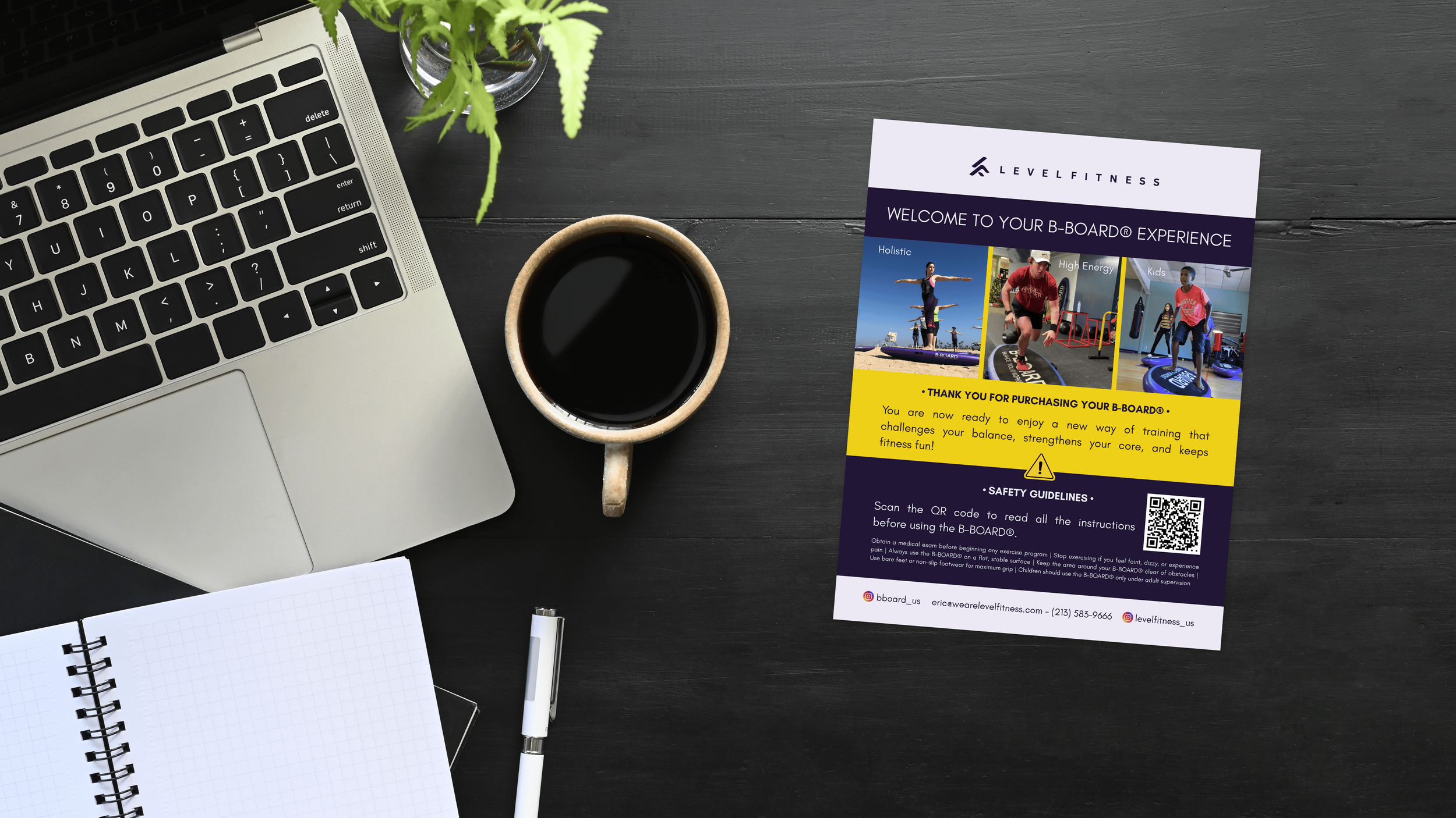 easy setup flyer placed on a desk close to a cup of coffee and a computer