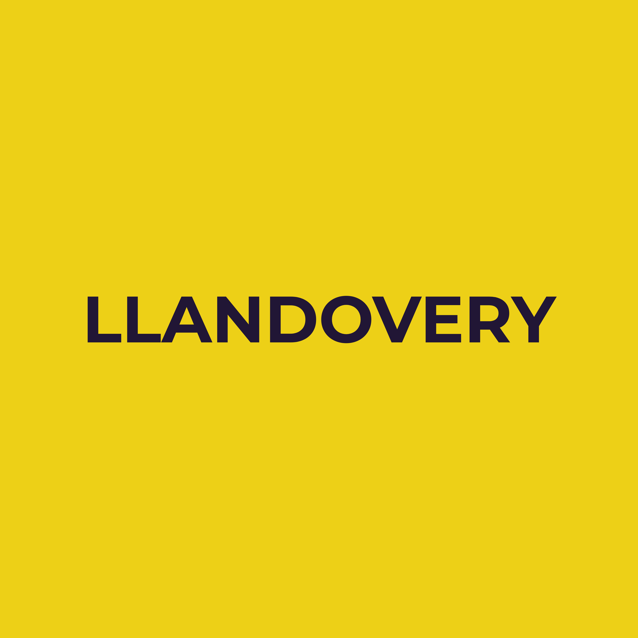 Bright yellow background with the text 'LLANDOVERY' in bold black letters in the center.