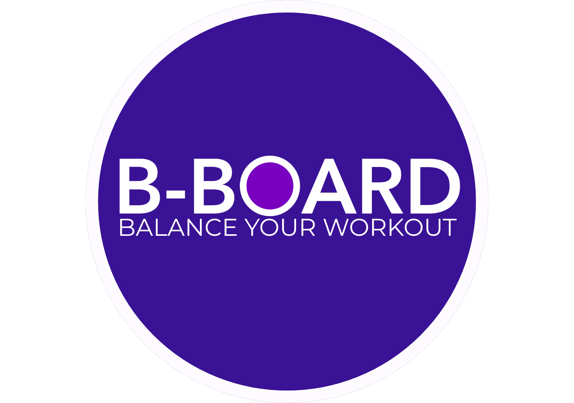 Purple and white, round B-BOARD® logo with the tagline Balance Your Workout