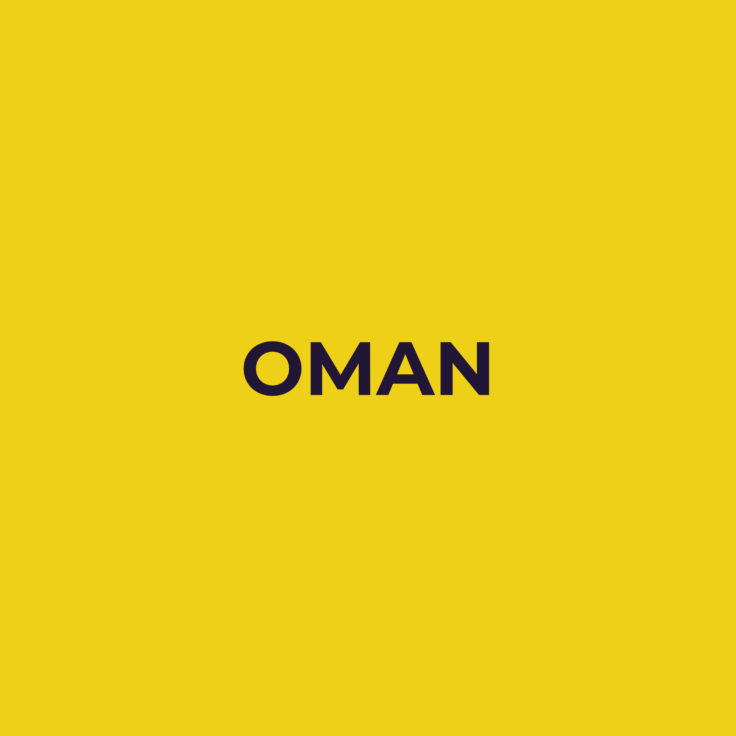 Yellow background with black text that says "OMAN."
