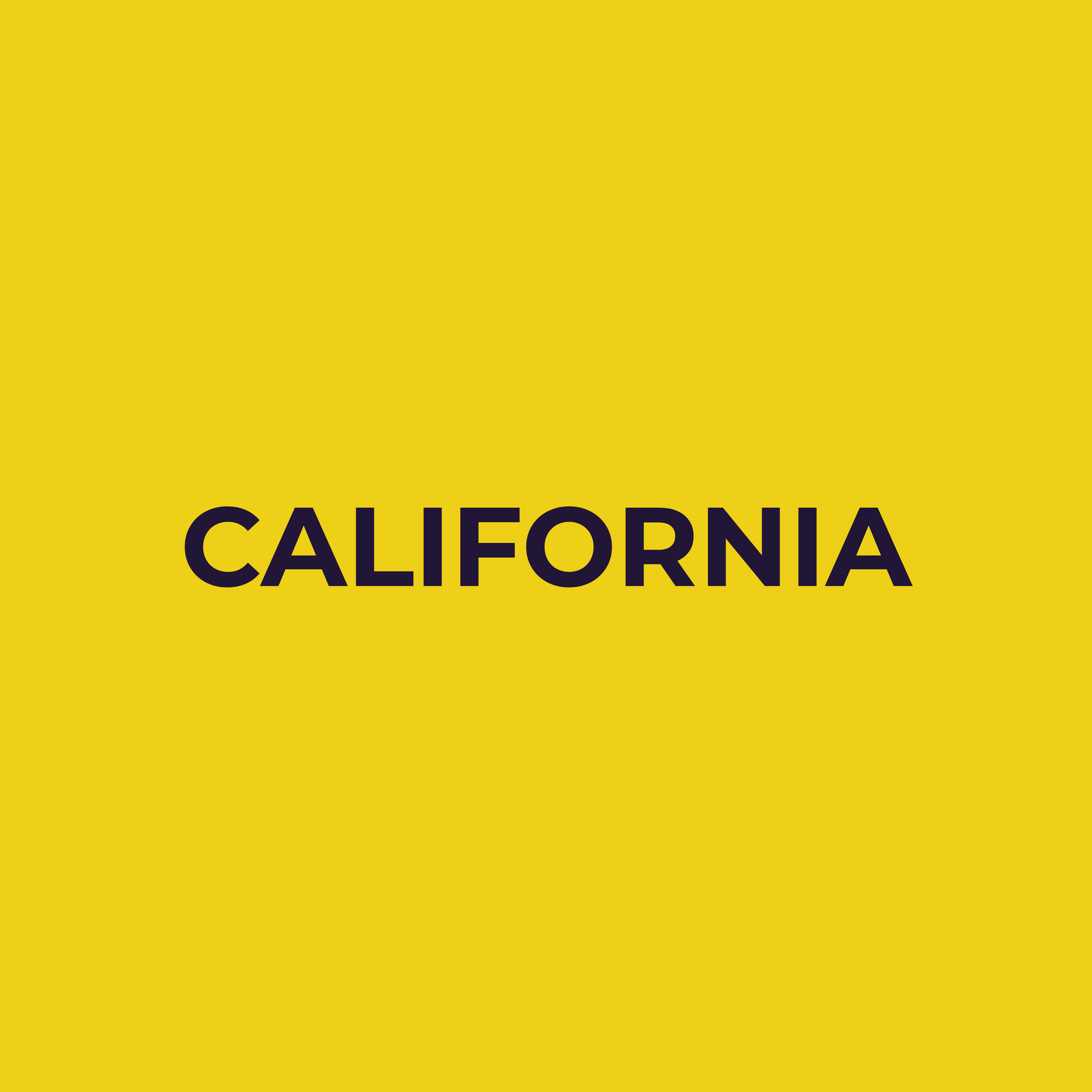 Yellow background with the word 'California' in bold black letters in the center.