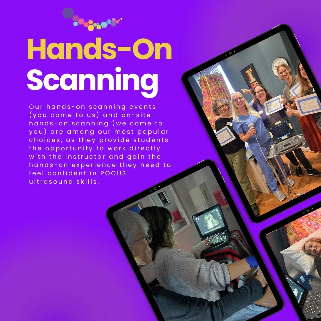 Hands-on scanning is where everything starts to come together. The online course gives you the foundation, but being in the room, scanning in real time, and working through different patient scenarios is what builds confidence.

Each group is intenti