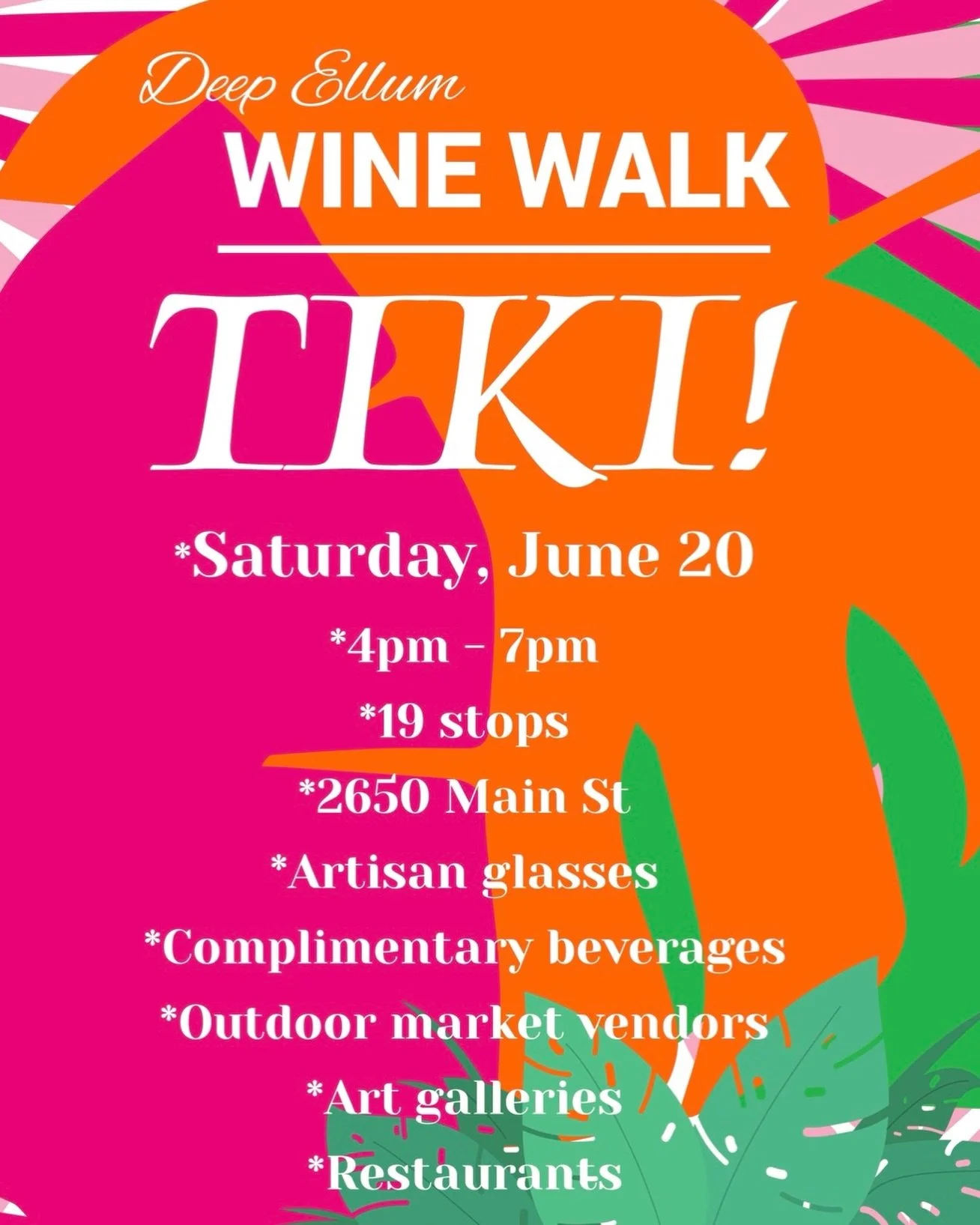 Tiki Party happening today! 🌸🦩🌴🌺🪸🍍

We're celebrating the sweet island life with a tropical stroll through neighborhood venues in Dallas' most historic arts and entertainment district. 

Grab your tickets in our bio, and join us for ALL the fun
