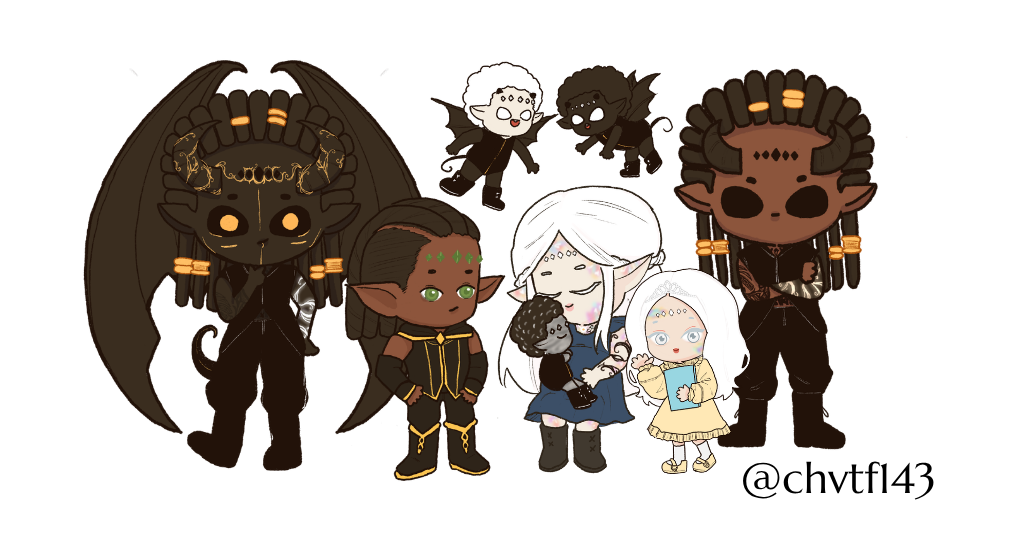 The Cast of the Eclipse Realms Saga including Ya'varen, Silas, Helyria, Myira, Kaziel, Bannik, Il'lya, and Veyrin.