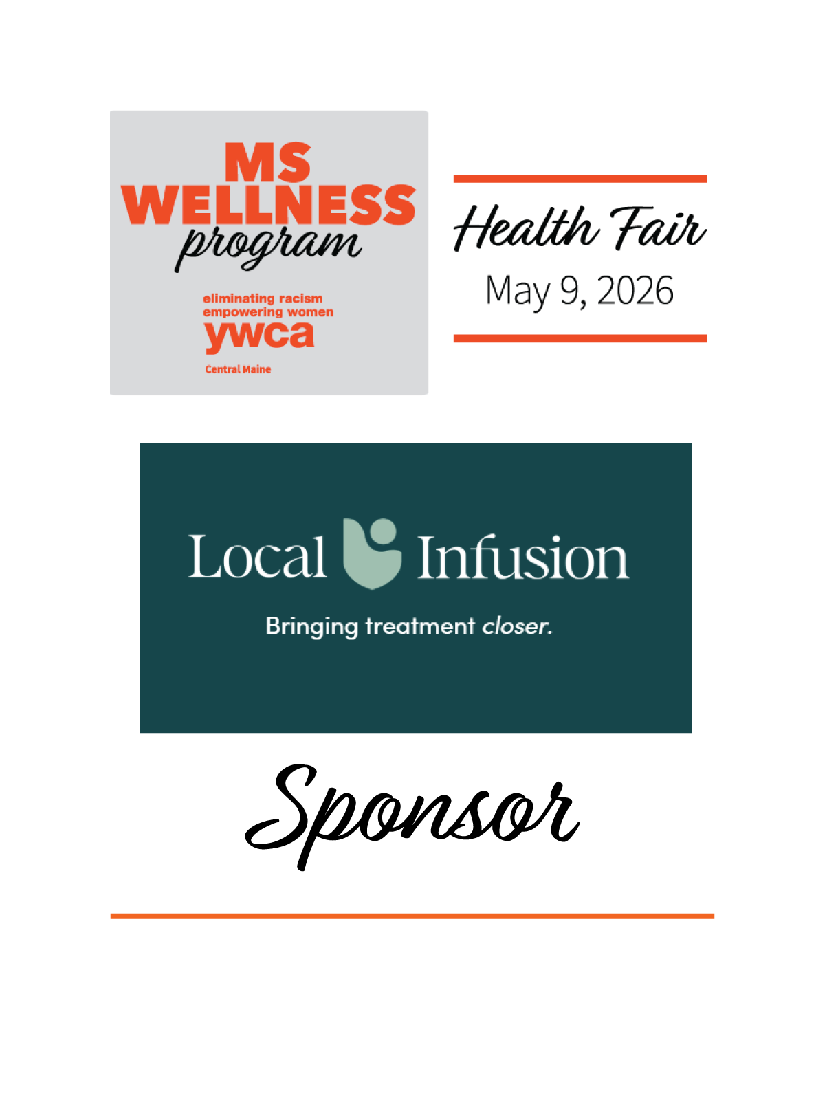 Flyer advertising the MS Wellness Program Health Fair on May 9, 2026, featuring logos for YWCA and Local Infusion, with slogans 'eliminating racism empowering women' and 'Bringing treatment closer'.
