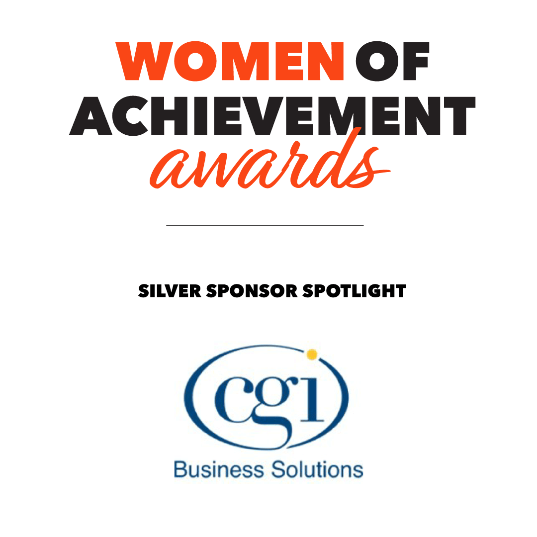 Celebration of Women of Achievement Awards with sponsor logo at bottom.