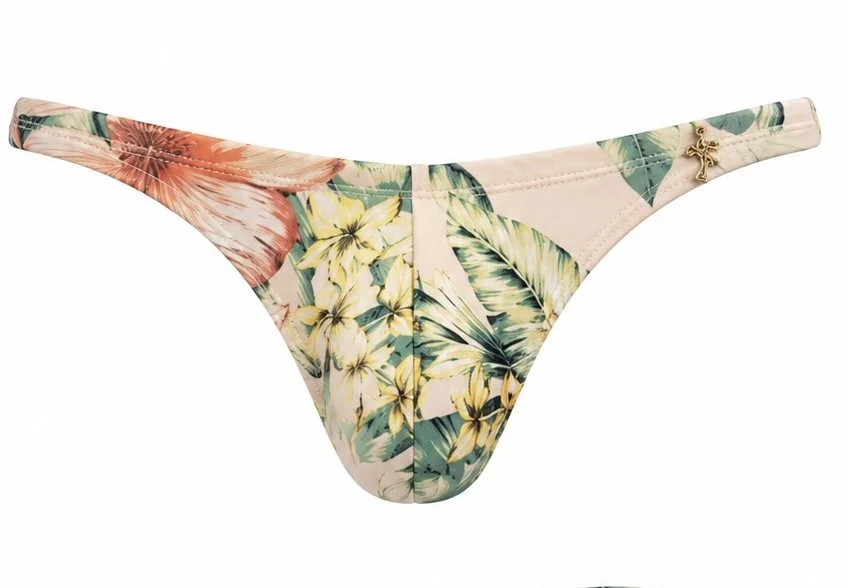 Vintage Hibiscus Swim Thong | Botanical Cream