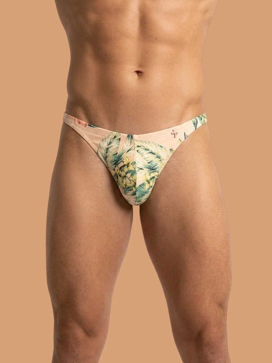 Vintage Hibiscus Swim Thong | Botanical Cream