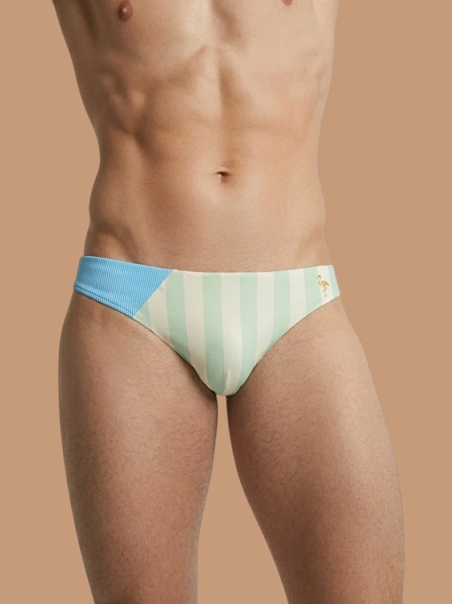 Riviera Striped Swim Brief | Seafoam & Sky