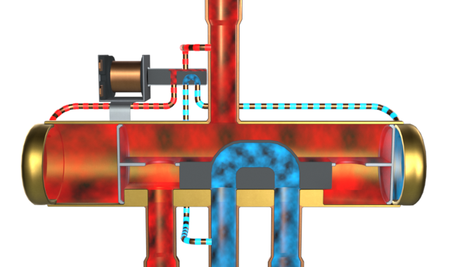 Reversing valve with refrigerant gases.
