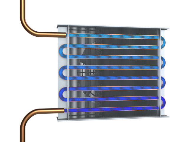 Cutaway of indoor coil in Cooling Mode.