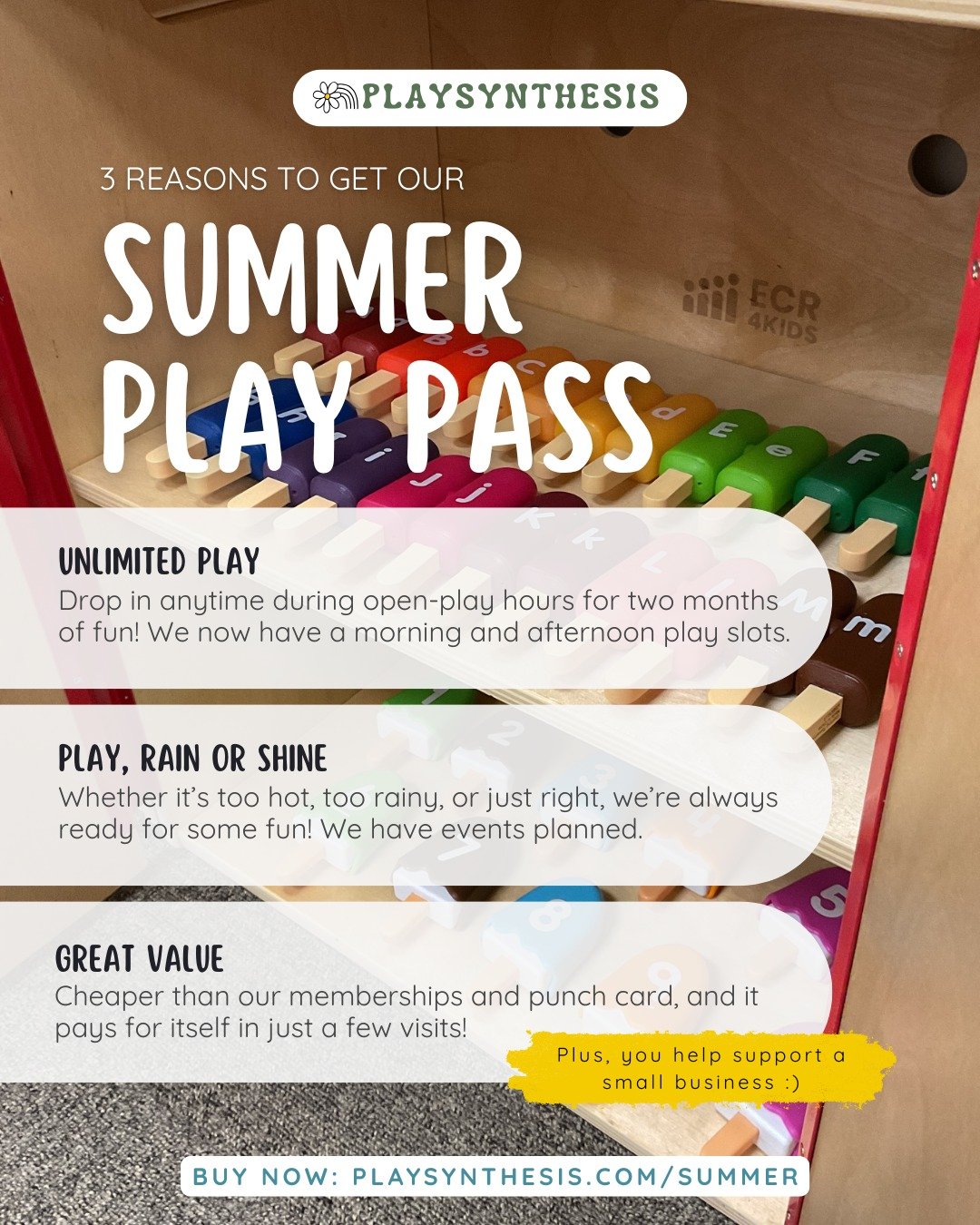 Looking for a fun, family-friendly spot to add to your summer routine? Grab a Summer Play Pass at Playsynthesis!

It&rsquo;s good for unlimited open-play all through June and July&mdash;and if you visit just 3 times a month, you&rsquo;ve already cove