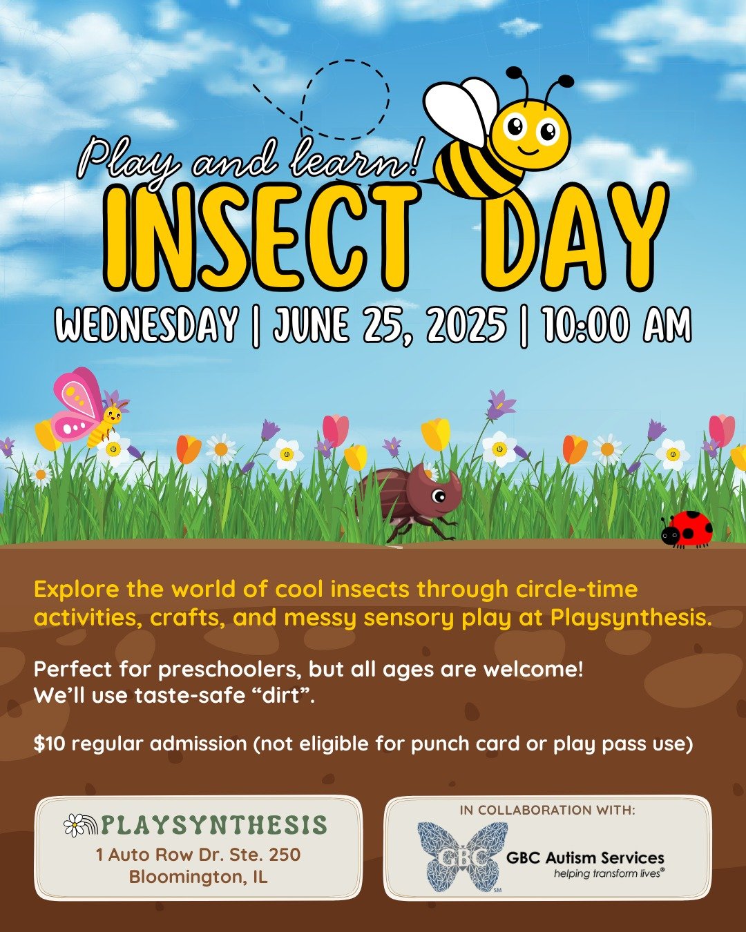 Play and Learn! Insect Day 🪲
Wednesday, June 25, 2025 | Starts at 10 AM

Join us at Playsynthesis with @gbcautismservices for a special Insect Day designed to spark curiosity and fun! We&rsquo;ll explore the fascinating world of insects through enga