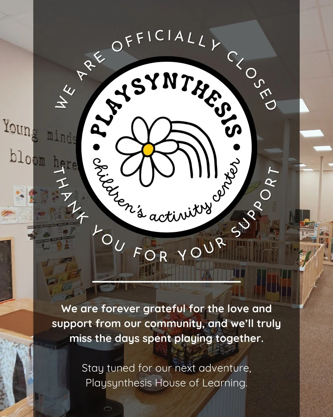 August 16th, 2025 marks our official last day as an indoor playroom and party space.

We are so grateful for every single family who came to play, celebrate, and make memories at Playsynthesis. Even though it was only for a year, it has been such a j