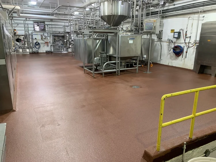 Urethane cement floor in a food processing plant