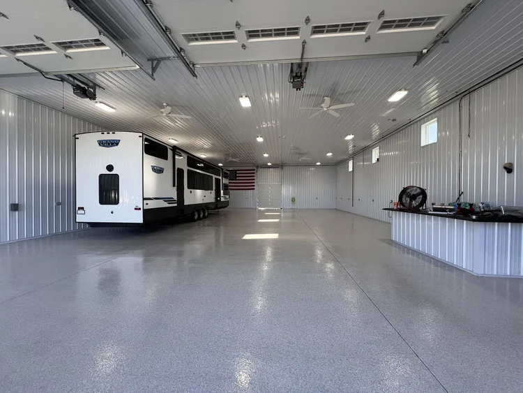 Flake floor in an RV pole barn