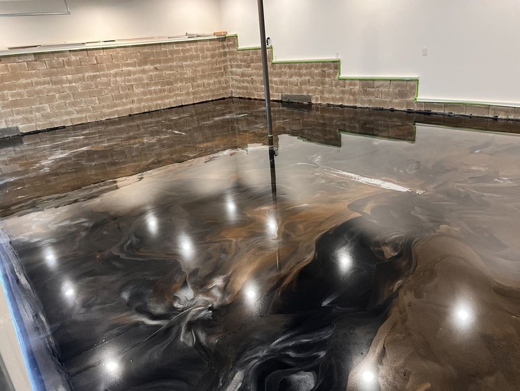 Bronze and black metallic basement floor