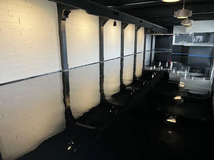 Self-leveled and coated black floor in a commercial space