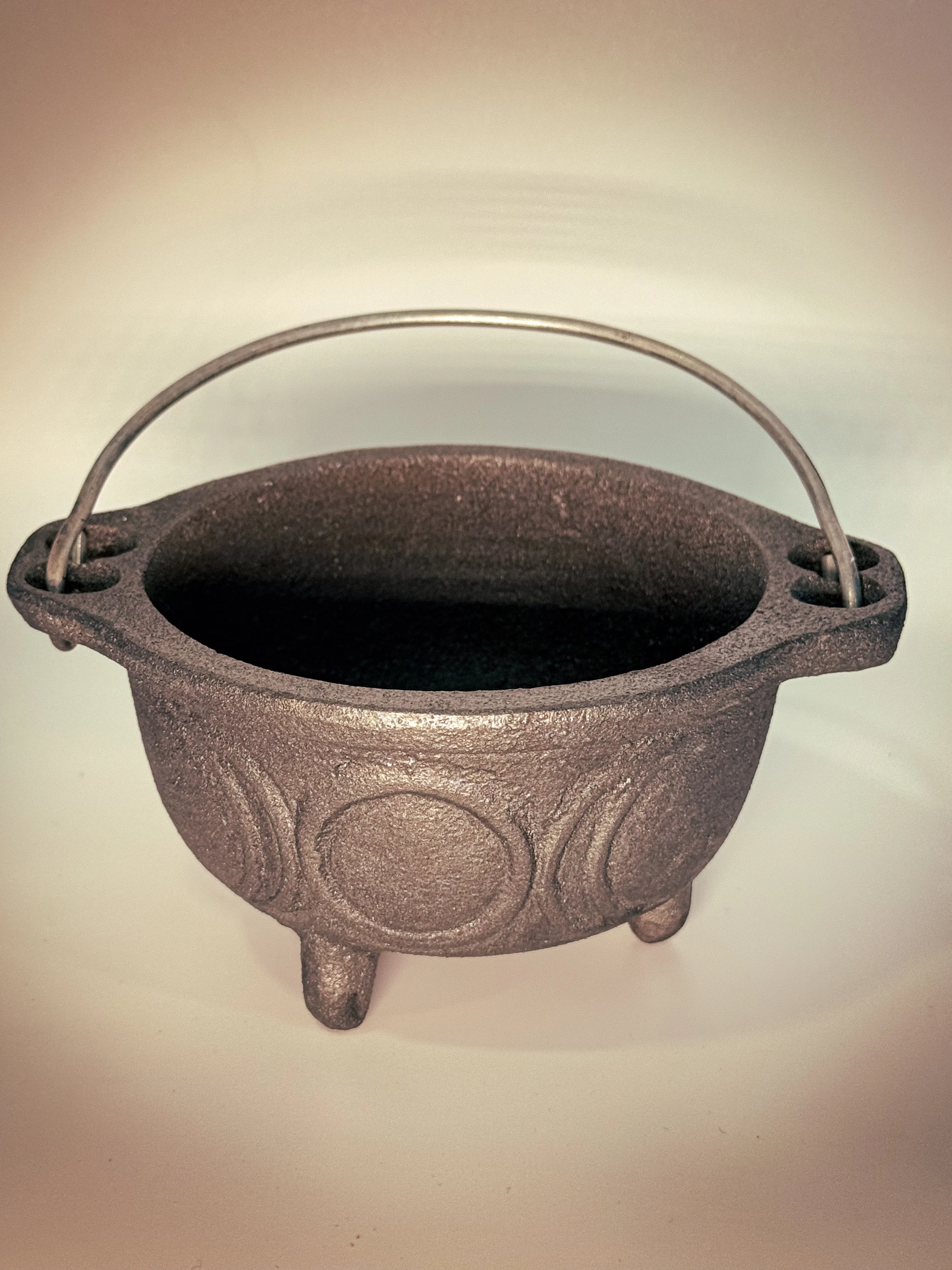 Triple Moon Phase Cast Iron Bowl with Handle