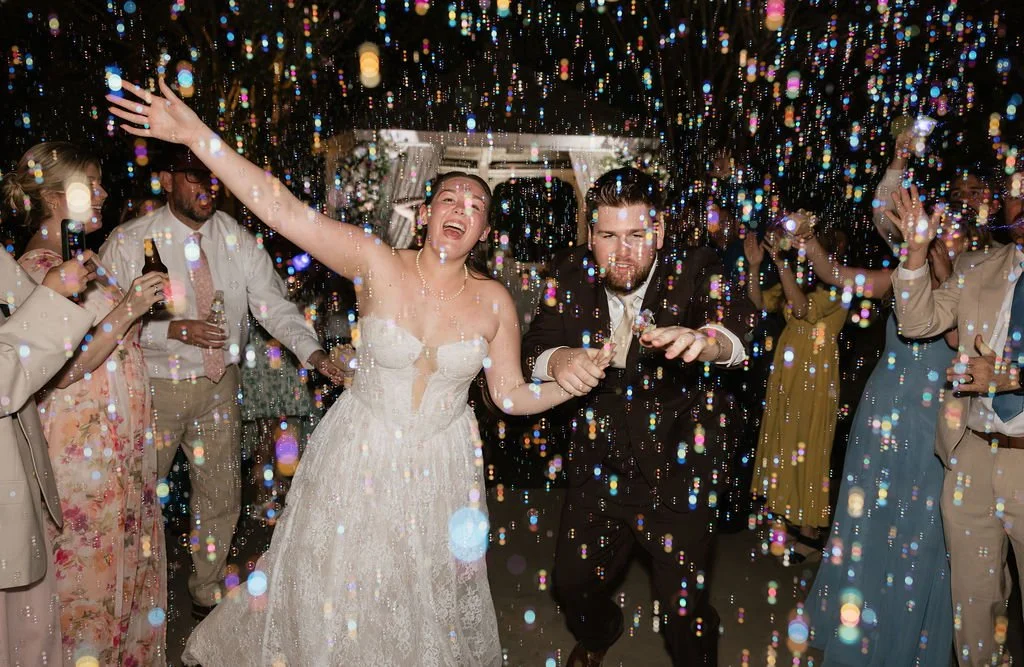 Bubble Grand Exit wedding celebration at Red Horse Barn in Huntington Beach California