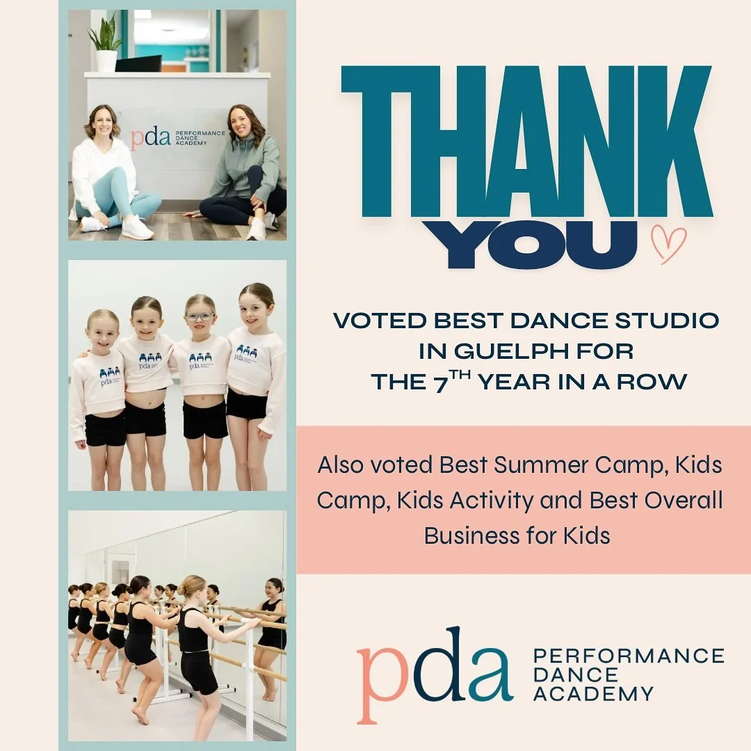 Today, we are so proud to share that PDA has once again been recognized by our community and voted in &ldquo;Guelph&rsquo;s Best Of&rdquo; for BEST Dance Studio -7 years in a row we might add! 😉

Also this year, we&rsquo;re grateful to be voted: 🏕️