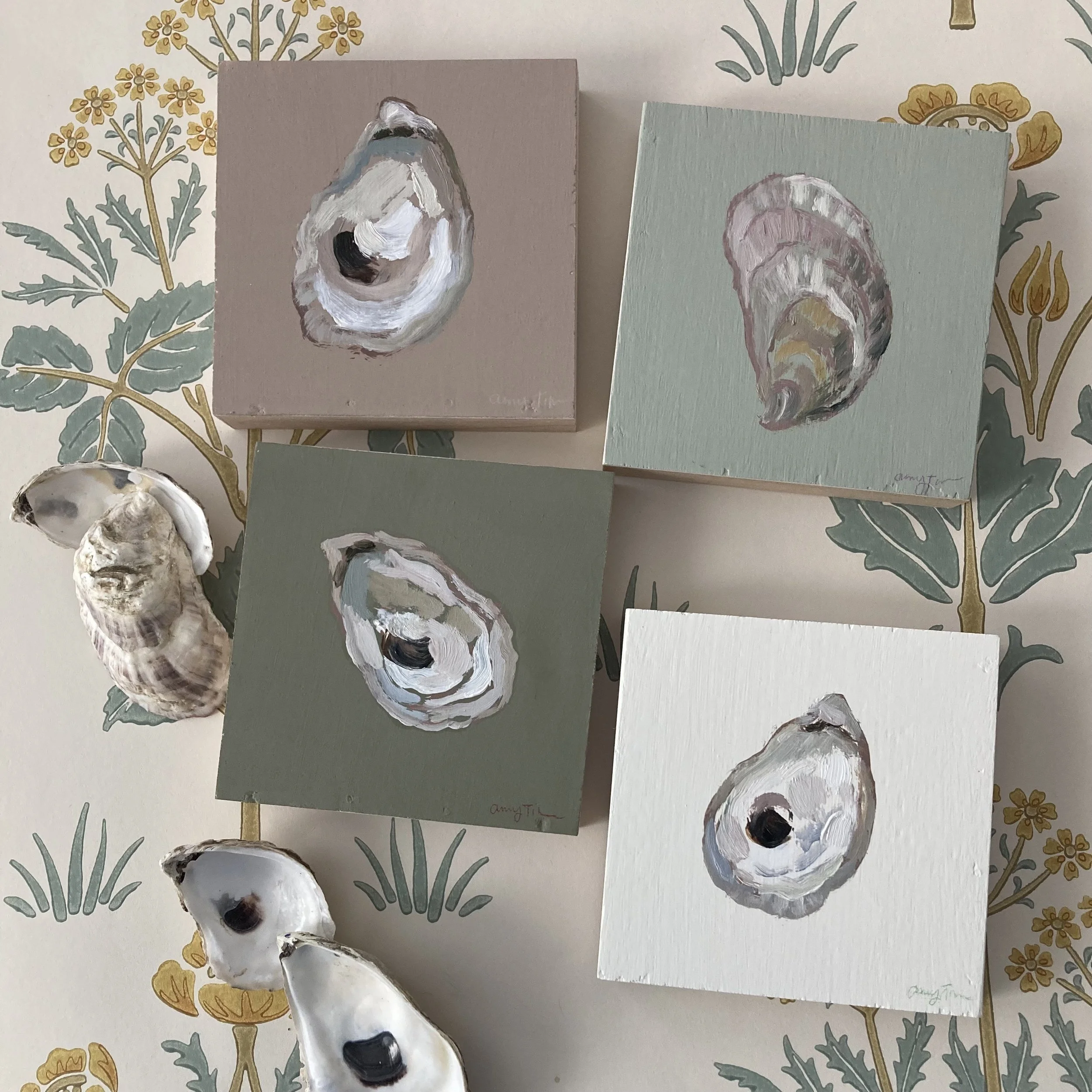 Collection of oil paintings of shelled oysters