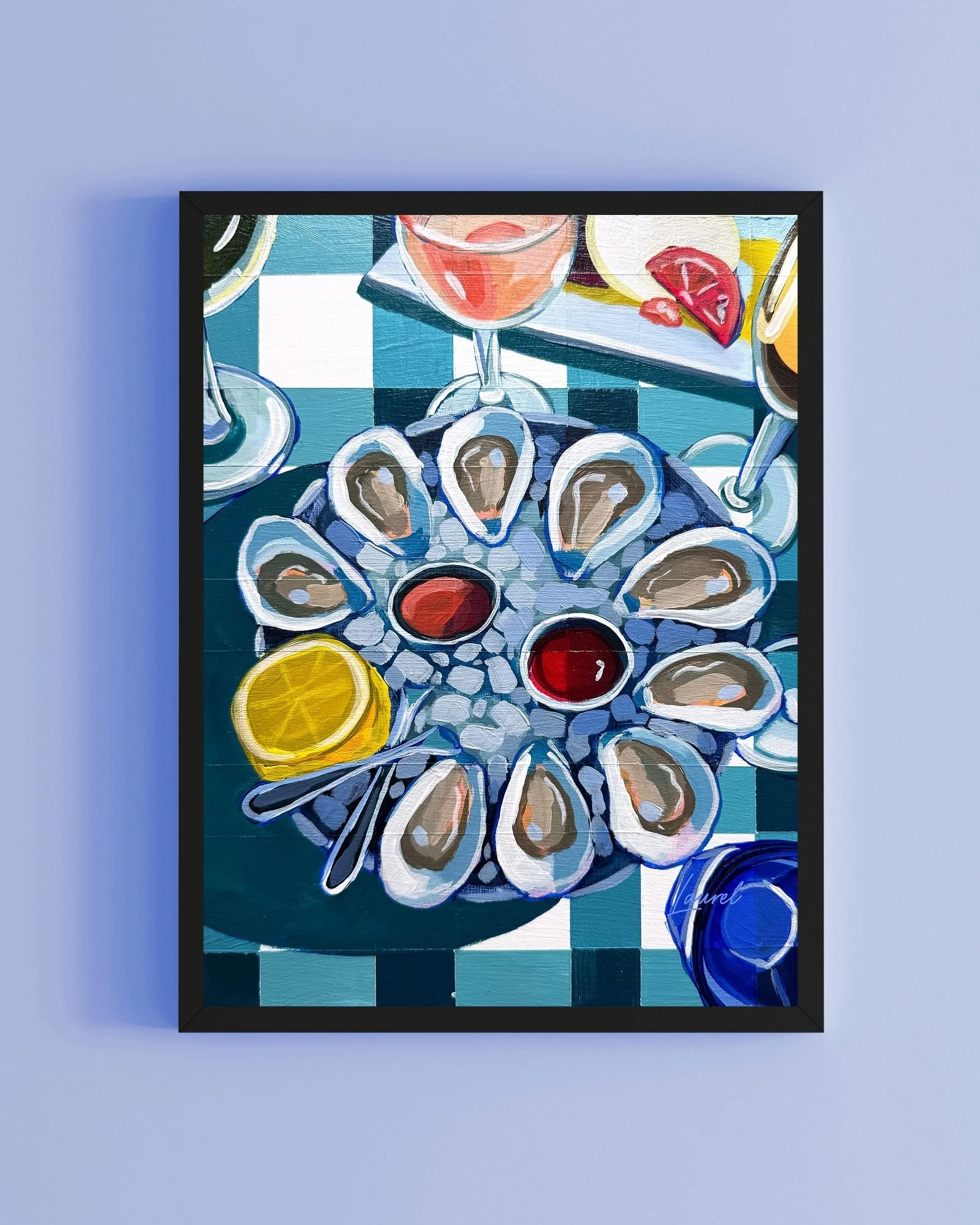 custom painting done by local artist of oysters and drinks