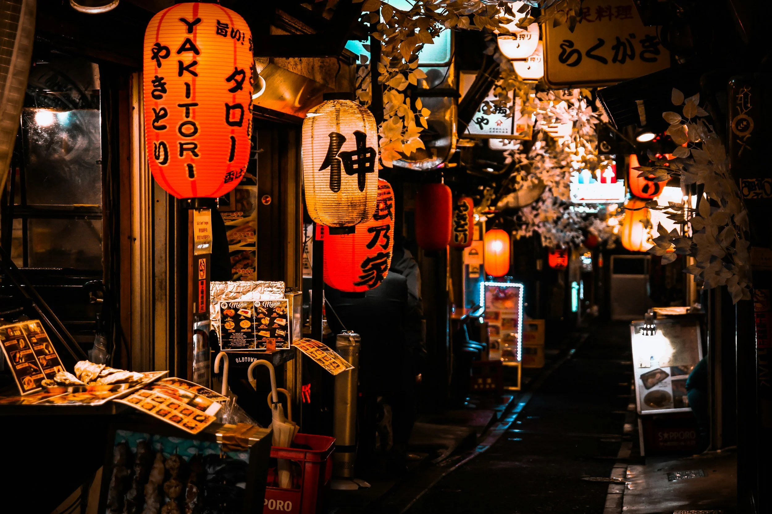 A street with red lanterns in Japan