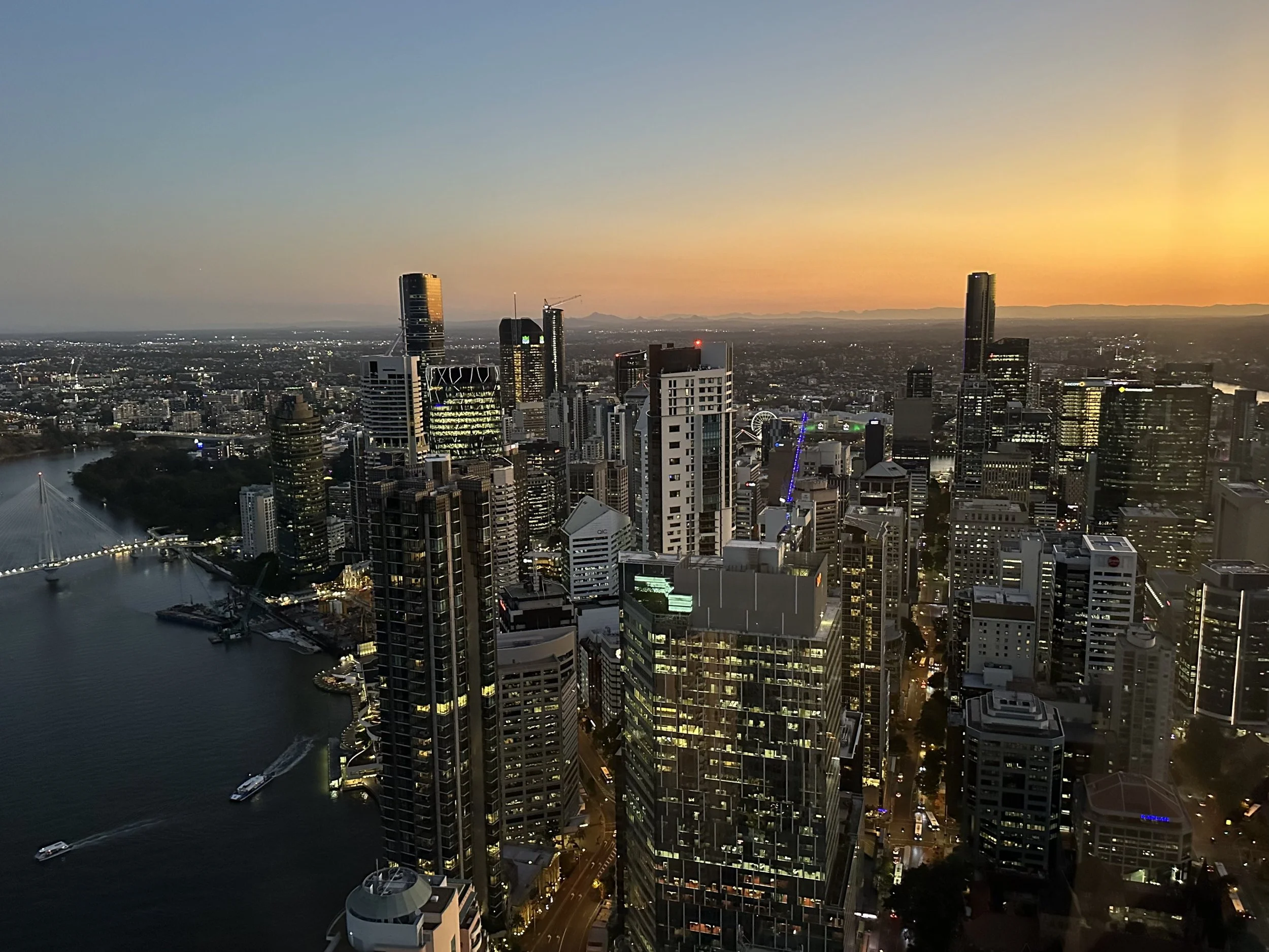 Brisbane City skyline at golden hour