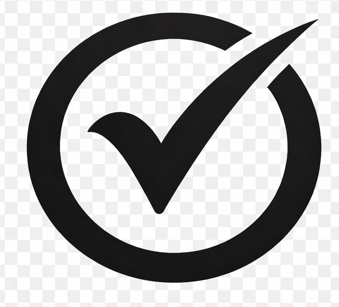 Black check mark inside a circle on a transparent background