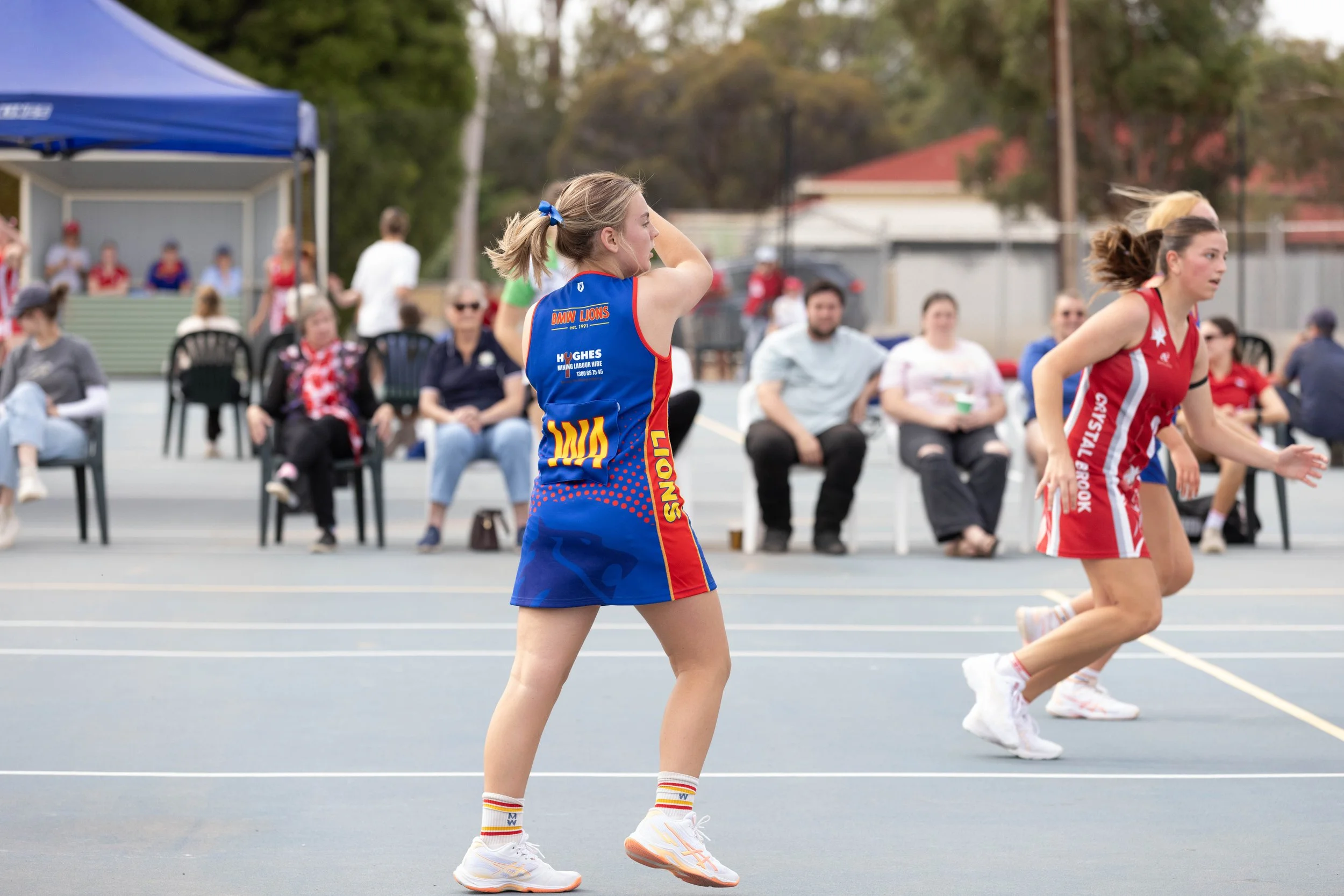 Two girls playing netball