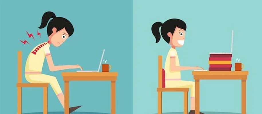 Poor posture vs good posture desk setup comparison