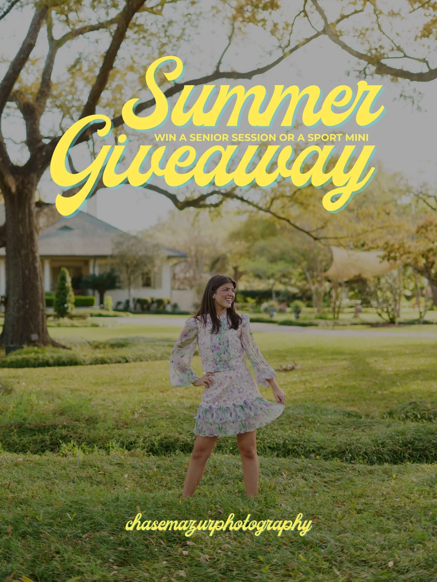 ☀️ SUMMER GIVEAWAY ☀️

To celebrate summer and the beginning of a new chapter, I&rsquo;m giving away over $1,000 in photography sessions!

📸 ONE Traditional Senior Session ($875 Value)
🏈 ONE Summer Sport Mini Session (Up to $165 Value)

HOW TO ENTE