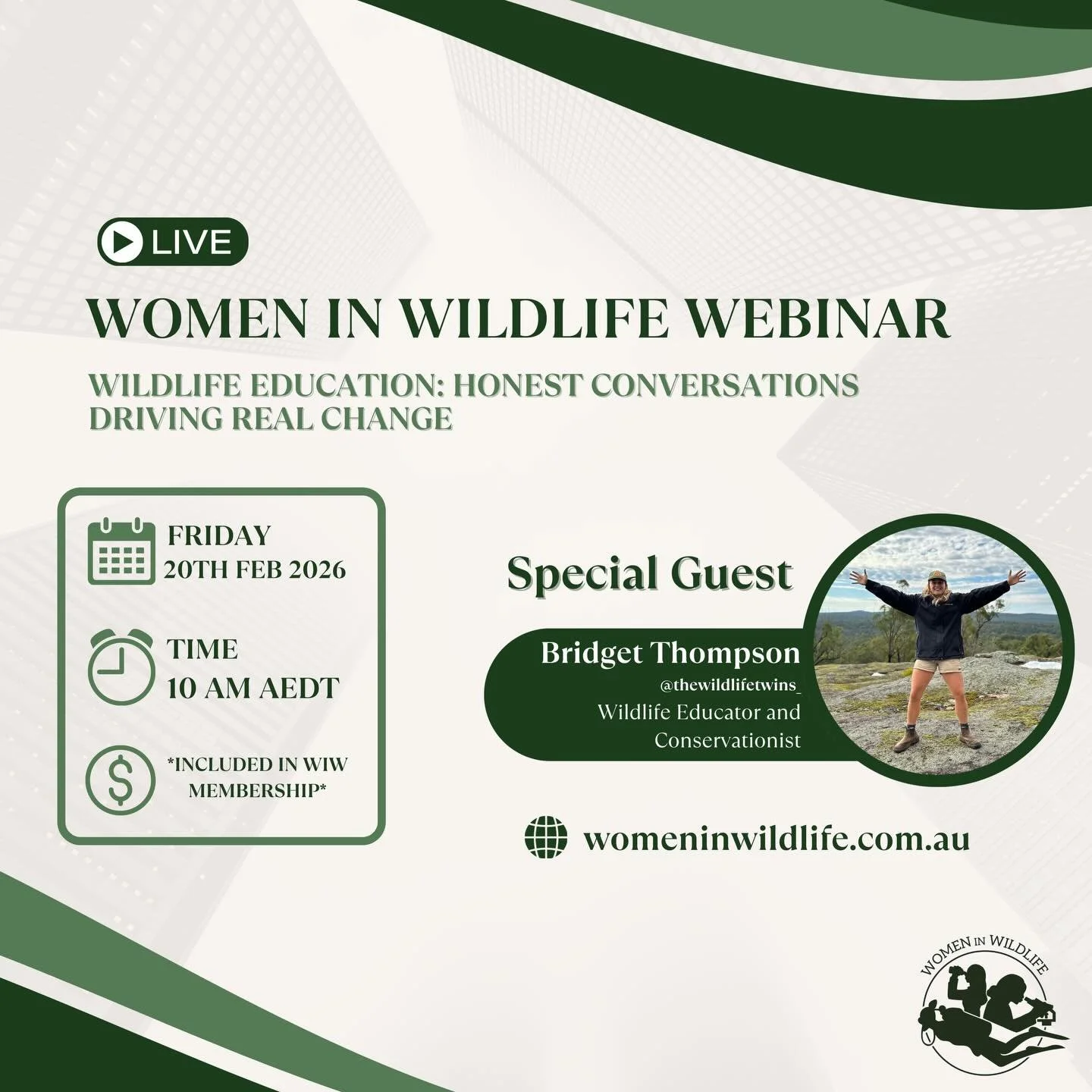 Join us for an inspiring webinar with Bridget Thompson from @thewildlifetwins_ 🐾🐨, where we dive into the heart of wildlife education and explore how open, honest conversations can drive real, tangible change 🙌🌿

Can&rsquo;t wait to see you there
