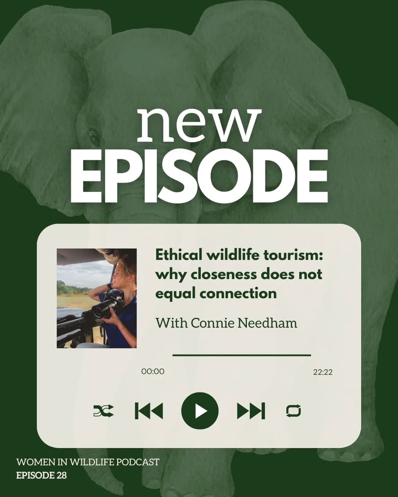 We are so thrilled to have Connie Needham on the podcast for a two part series! 🐒🐘

Connie shares her journey as a passionate wildlife storyteller, from the Scottish countryside to becoming a dedicated advocate for ethical wildlife tourism. Connie 