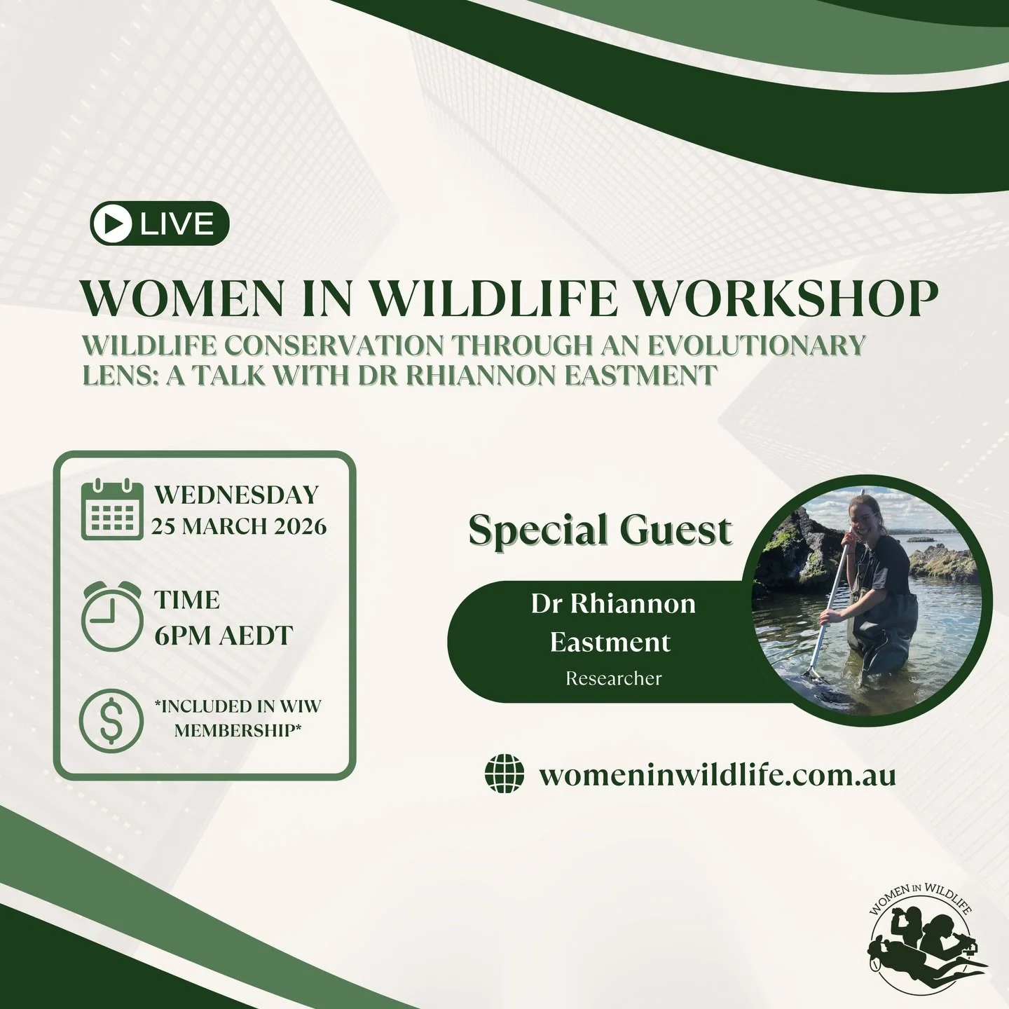 Join us for an exciting workshop with researcher Dr Rhiannon Eastment, where we will learn about wildlife conservation through an evolutionary ecology lens, and how you can pursue an academic career in the wildlife industry 🌿

Can&rsquo;t wait to se
