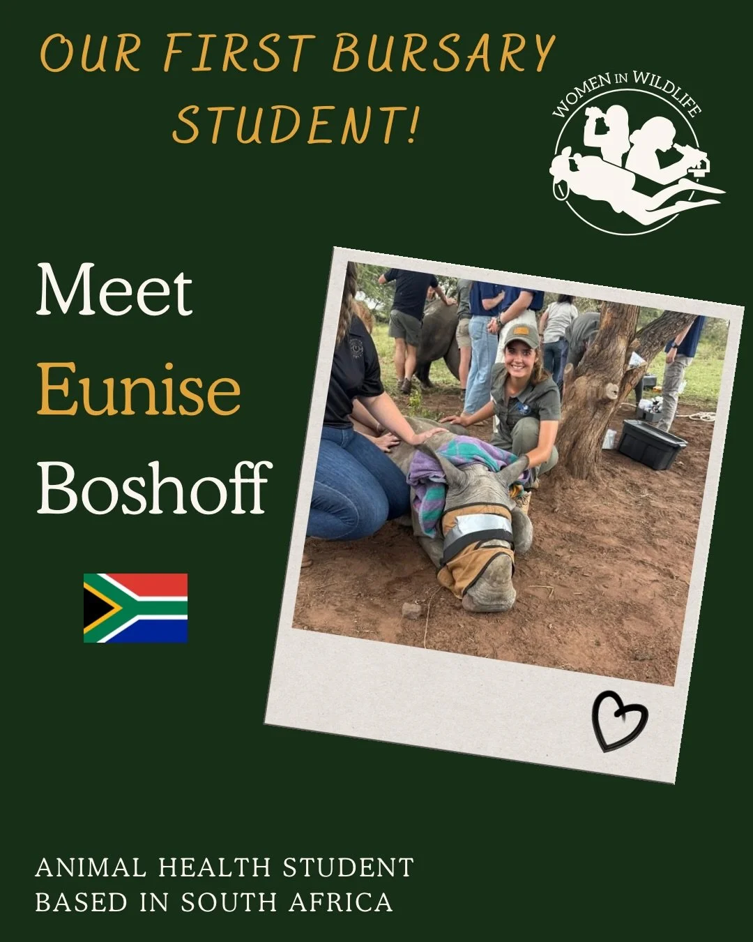 🌿 Empowering the Next Generation of Conservationists

Meet Eunice Boshoff, a South African student currently studying Animal Health, with a passion for wildlife conservation and hands-on work with animals. &ldquo;From a young age, I have always been