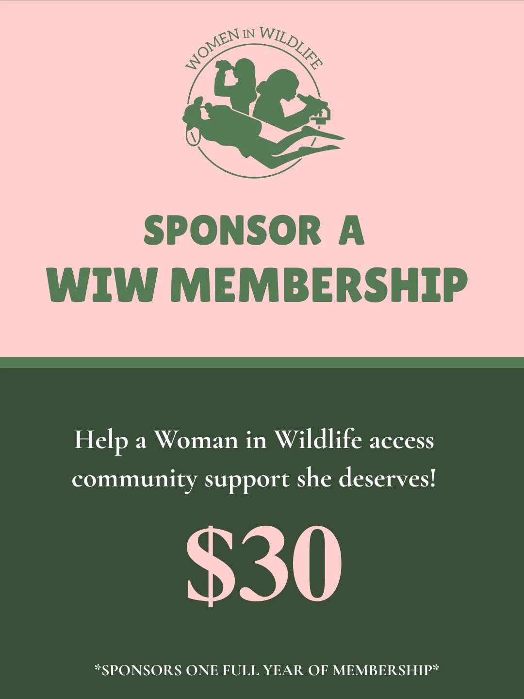 🌿 Know someone passionate about wildlife who could use a little support? For just $30, you can sponsor a Women in Wildlife membership and open the door to a community, resources, and real opportunities &mdash; for a whole year. Every dollar builds a