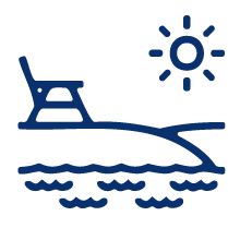 Simple blue outline of a sailboat.