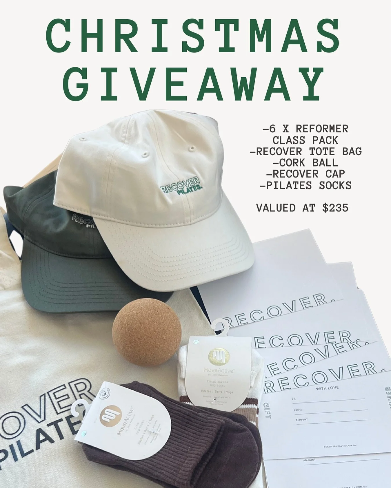 🎄✨ CHRISTMAS GIVEAWAY ✨🎄

We&rsquo;re spreading some Christmas love at Recover.
One lucky winner will take home our Ultimate Reformer Christmas Pack, valued at $235.

What&rsquo;s included:
&bull; 6 x Reformer Pilates classes
&bull; Recover tote ba